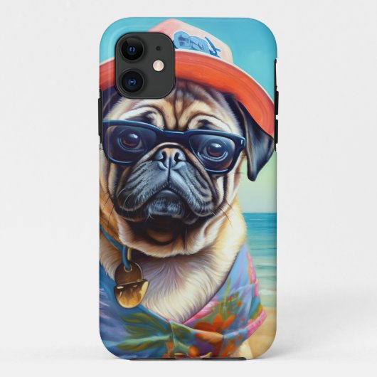 Pug on Beach, zomercadeau voor hondenliefhebber Case-Mate iPhone Case (Achterkant)
