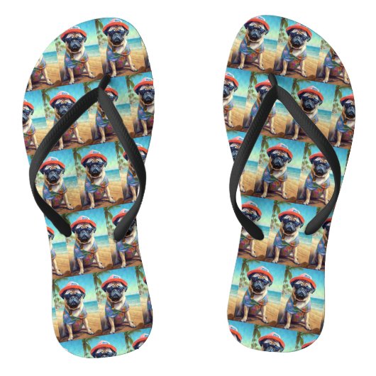 Pug on Beach, zomercadeau voor hondenliefhebber Teenslippers (Voetbed)