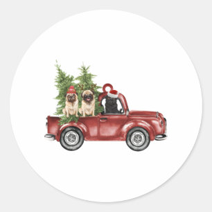 Pug on Car Kerstversier Funny kerstboom Ronde Sticker