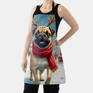 Pug op de Winter Kermis Christmas Schilderij Schort