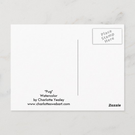 Pug Original Dog Art Briefkaart (Achterkant)