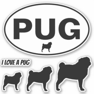PUG Ovale Sticker en Silhouetten Vinyl Sticker Set