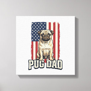 Pug Papa Patriottisch Vintage Gravure Hond Shirt D Canvas Afdruk