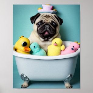 Pug Paradijs: Een schoonheid in bad Poster