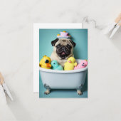 Pug Paradise: Een zwemschoonheid op de buis Kaart (Voorkant / Achterkant in situ)