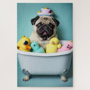 Pug Paradise: Een zwemschoonheid op de buis Legpuzzel