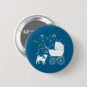 Pug Party Blue Theme Celebration Ronde Button 5,7 Cm (Voorkant /achterkant)