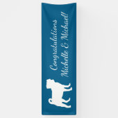 Pug Party Blue Theme Celebration Spandoek (Verticaal)