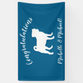 Pug Party Blue Theme Celebration Spandoek (Verticaal)