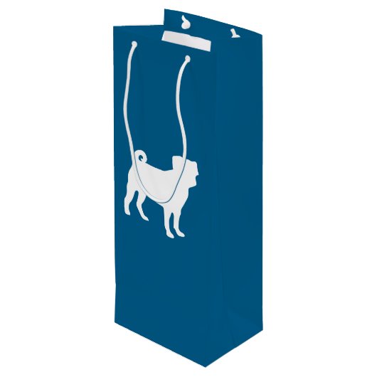 Pug Party Blue Theme Celebration Wijn Cadeautas (Achterkant Gekanteld)