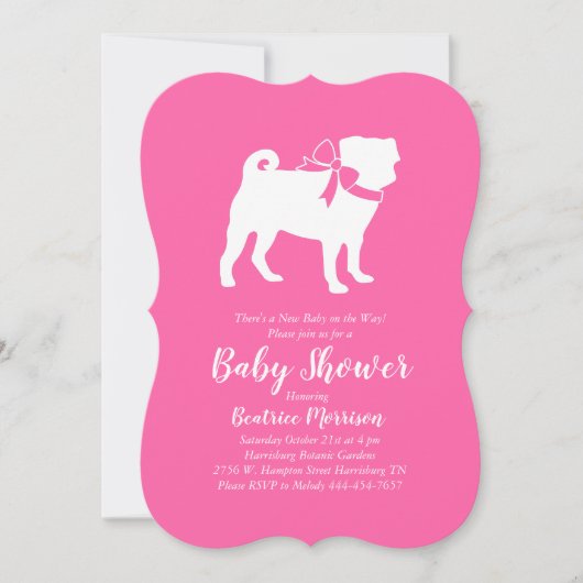 Pug Party Hond Baby shower Puppy Roze Meisje Kaart (Voorkant)