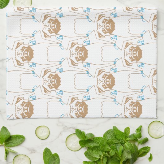 Pug Pattern blauw Theedoek (Gevouwen)