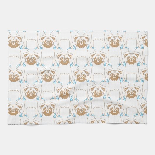 Pug Pattern blauw Theedoek (Horizontaal)