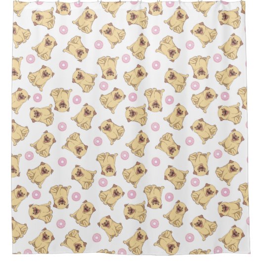 Pug Pattern Shower Curtain Douchegordijn (Voorkant)