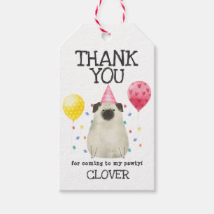Pug Pawty Dog Birthday Bedankt voor het cadeautje Cadeaulabel