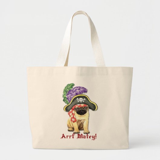 Pug Pirate Grote Tote Bag (Voorkant)