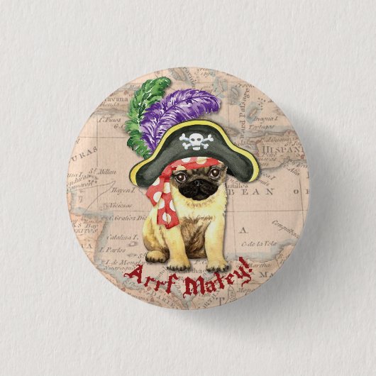 Pug Pirate Ronde Button 3,2 Cm (Voorkant)