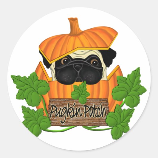 Pug pompoen patch ronde sticker (Voorkant)