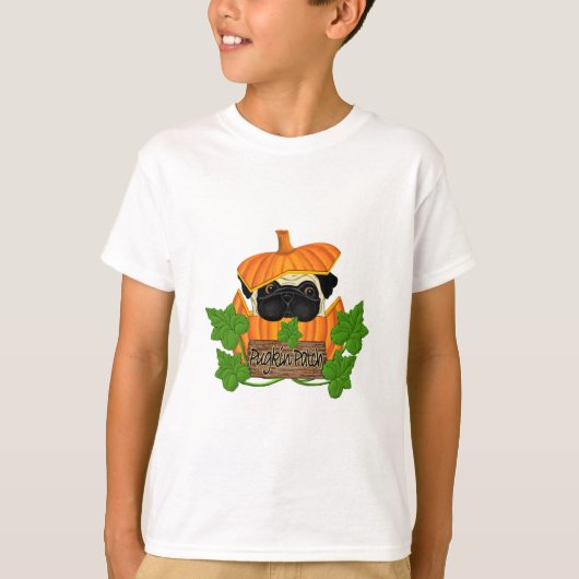 Pug pompoen patch t-shirt (Voorkant)