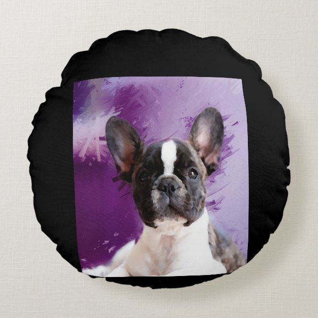 Pug Portret Art Cute Pug Rond Kussen (Voorkant)