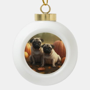 Pug Puppies Herfst Plezier Pompoen Keramische Bal Ornament