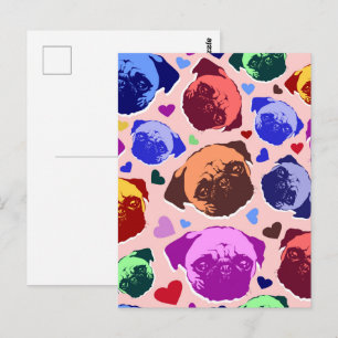 Pug Puppies Hond PopArt Retro Stijl Briefkaart