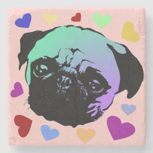 Pug Puppies Hond PopArt Retro Stijl Stenen Onderzetter