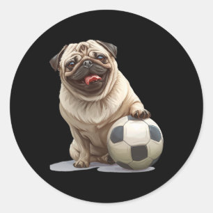 Pug Puppies Voetbal Ll Sportteam Dieren Mannen Vro Ronde Sticker