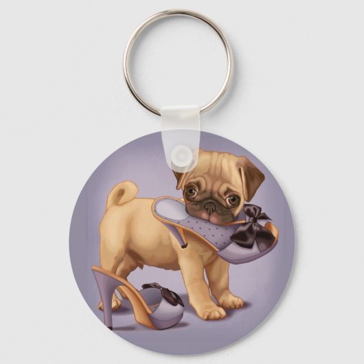 Pug Puppy and Shoe Sleutelhanger (Voorkant)