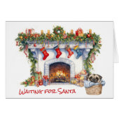 Pug Puppy Christmas Fireplace Wait for Santa (Devant horizontal)