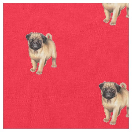 Pug Puppy Dog Fabric Stof (Close Up)