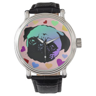 Pug Puppy Dog Love Hearts Horloge