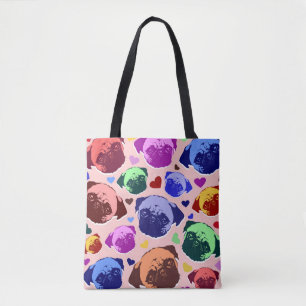 Pug Puppy Dog Love Hearts Patroon Draagtas