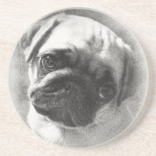 Pug Puppy Dog Sketch Zandsteen Onderzetter