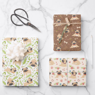 Pug puppy Dog Wrapping Paper Set van 3