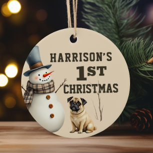 Pug Puppy Hart smelten Eerste kerst Keramisch Ornament