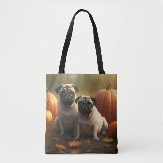 Pug Puppy Herfst Delight Pompoen Draagtas (Voorkant)