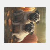 Pug Puppy Herfst Delight Pompoen Fleece Deken (Voorkant (Horizontaal))