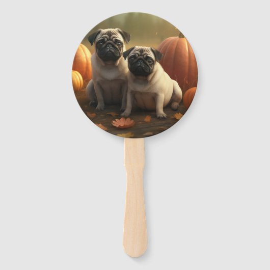 Pug Puppy Herfst Delight Pompoen Handwaaier (Voorkant)