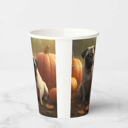 Pug Puppy Herfst Delight Pompoen Papieren Bekers (Links)
