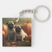 Pug Puppy Herfst Delight Pompoen Sleutelhanger (Achterkant)