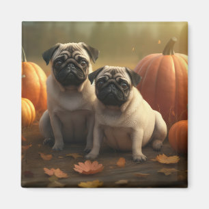 Pug Puppy Herfst Plezier Pompoen Magneet