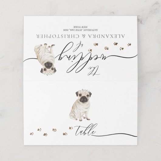 Pug puppy hond eigenaar bruiloft script tabel (Buitenkant ongevouwen)
