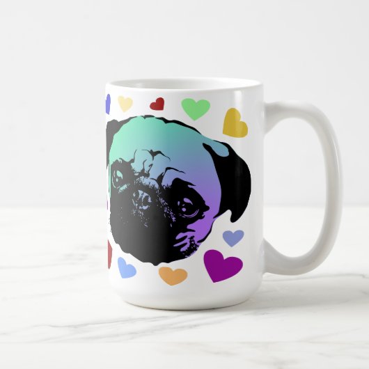 Pug Puppy Hond PopArt Retro Stijl Koffiemok (Rechts)