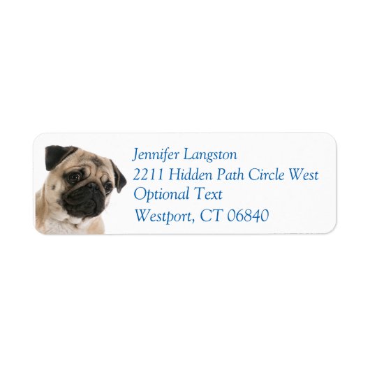 Pug Puppy Hond Retouradres Naam Label (Voorkant)