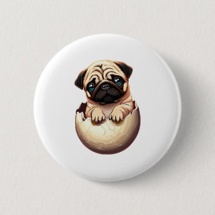 Pug Puppy in Ei - Cute Hond Ontwerp Ronde Button 5,7 Cm