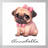 Pug Puppy met roze strik illustratie aangepaste na Poster (Voorkant)
