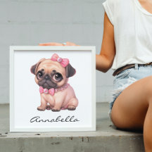 Pug Puppy met roze strik illustratie aangepaste na