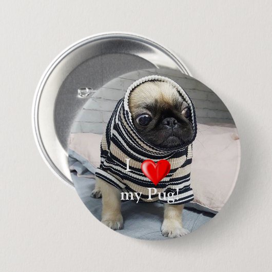 Pug Puppy Ronde Button 7,6 Cm (Voorkant /achterkant)
