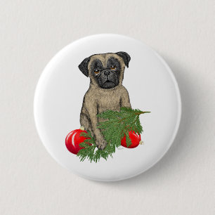 Pug Puppy Schattig Christmas Dog Art Ronde Button 5,7 Cm